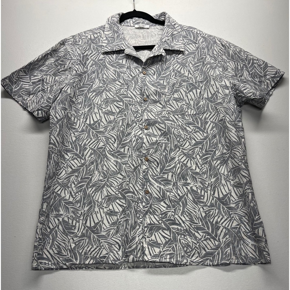 COOFANDY Men's Short Sleeve Tropical‎ Leaf Print Button Down Shirt Size L